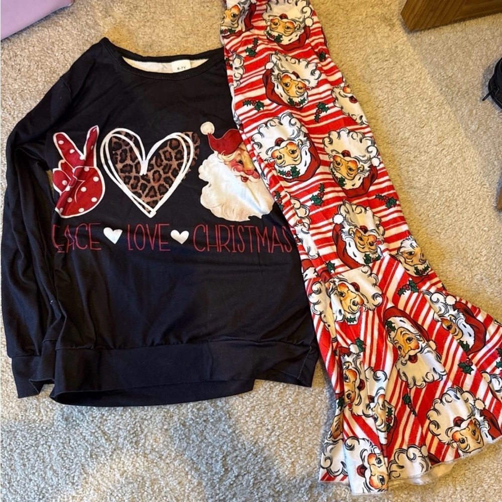Kids Black & Red Christmas  Set with Santa Print